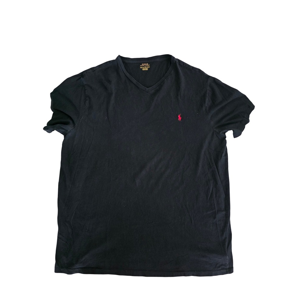 Polo Ralph Lauren Mens 2XLT Black V-Neck T-Shirt Red Pony Logo Big & Tall Cotton